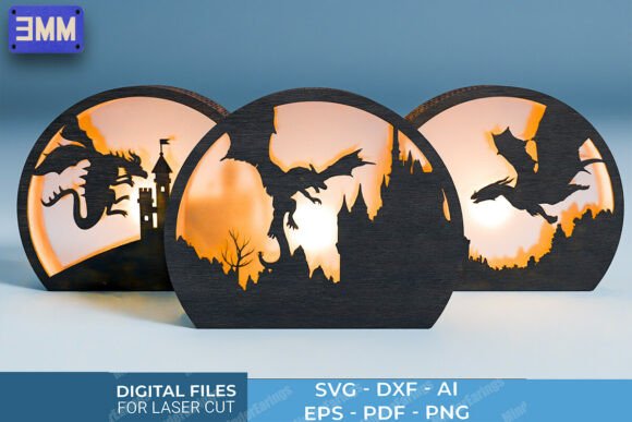 3D Dragon and Castle Lantern Laser Cut F