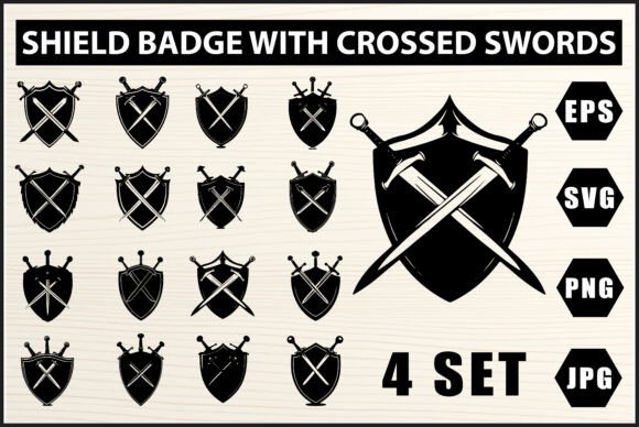 Crossed Sword Shield Logos Set for Graphic Design