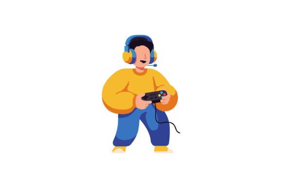 Enthusiastic Boy Playing Video Games Graphic