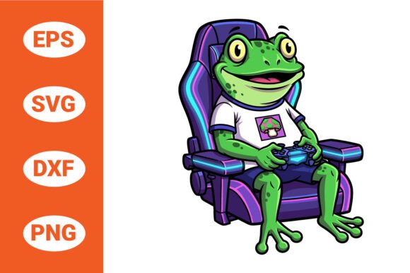 Gamer Frog Character in Gaming Chair Graphics for Crafts