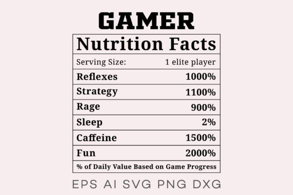 Gamer Nutrition Facts SVG PNG for Print Templates and Graphics