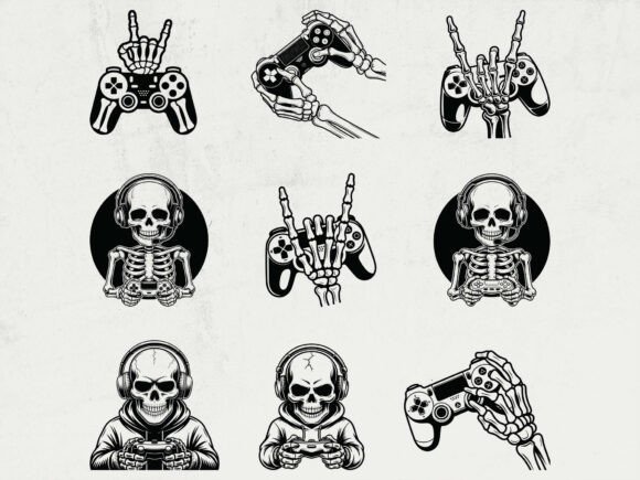 Gamer Skeleton Svg Bundle for Embroidery Projects