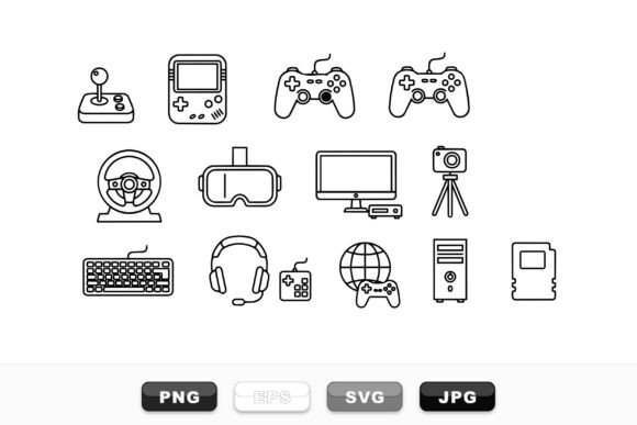 Gaming Devices Line Icon Set for Graphics and Crafts