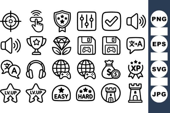 Gaming User Interface Icons Set for Crafts and Graphics