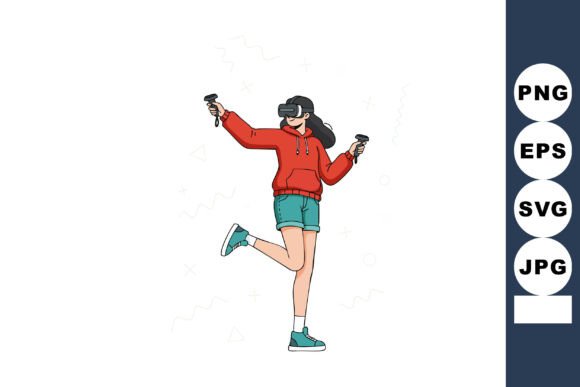 Girl Wearing VR Headset Graphic for Digital Products