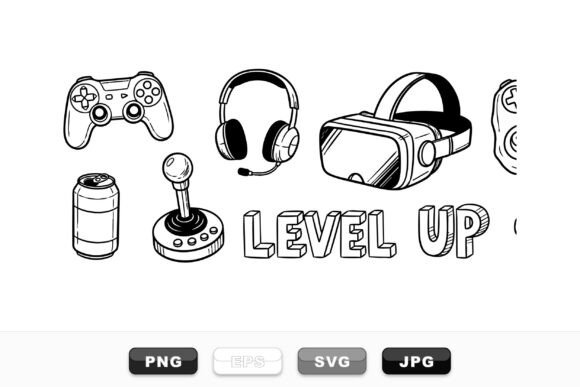 Hand Drawn Gaming Icon Set for Crafts and Graphics