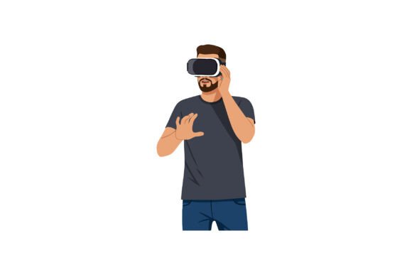 Man Using Virtual Reality Headset for Im - Modern Illustration for Branding