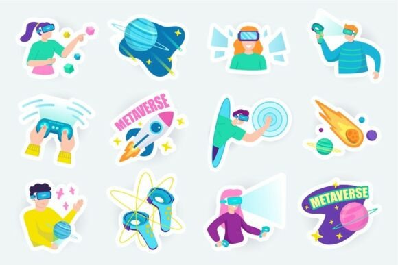 Metaverse Cute Stickers Set for Crafting and Design