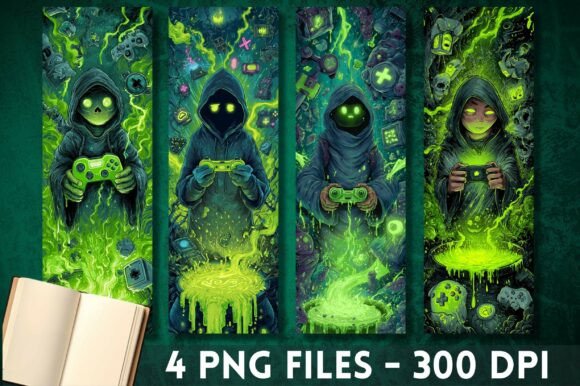 Neon Green Hacker Gaming Bookmark Design for Crafts and Graphics