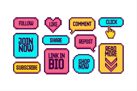 Pixel Style Call to Action Buttons for Graphic Design Projects
