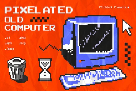 Pixelated Old Computer Icons Elements for Creative Design