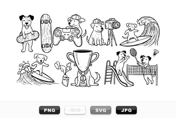 Playful Dogs Sports Clipart Set for Graphics and Crafts