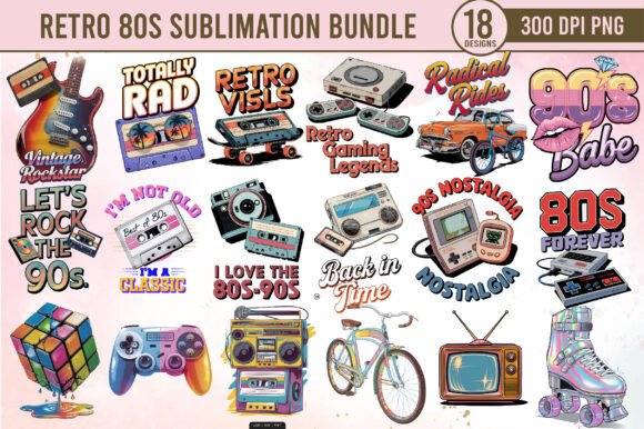 Retro 80s Sublimation Bundle for Graphics and Illustrations