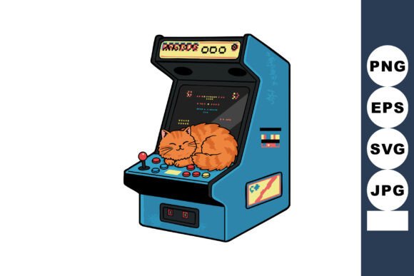 Retro Arcade Game Machine with Sleeping Graphics
