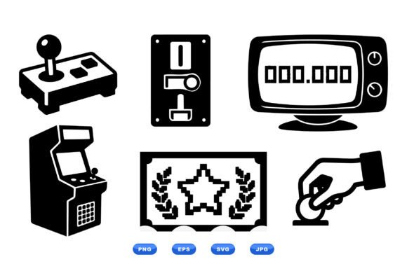 Retro Arcade Gaming Icons Graphics for Crafts