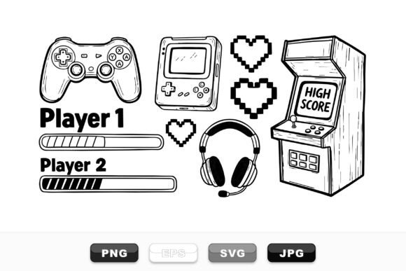 Retro Gaming Controller Clipart Set for Graphics and Crafts
