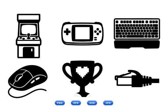 Retro Gaming Icon Clipart Set for Graphics and Crafts
