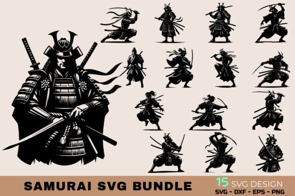 Samurai SVG Bundle: Japanese Warrior SVG for Graphics & Crafts