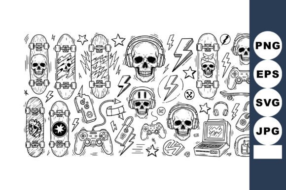 Skull and Lightning Bolt Skateboard Skat Graphics