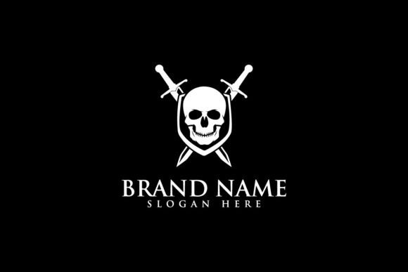 Skull Shield with Cross Sword Logo - Bold Graphics for Branding