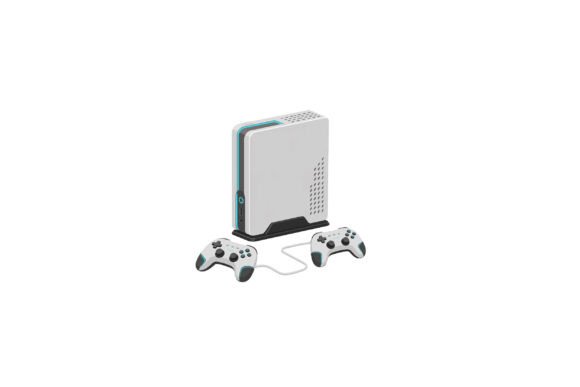 Video Game Console with Two Wired Controllers Graphic