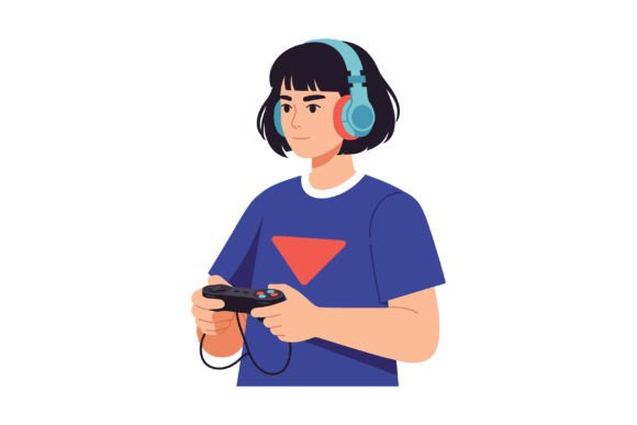 Young Girl Wearing Headphones and Holdin – A Versatile Graphic Asset