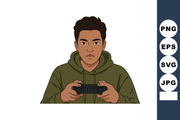 Young Man Playing Video Games with Contr Graphics